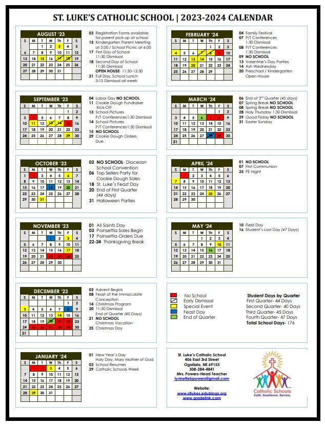 Schedule And Calendar – St. Luke's Catholic School