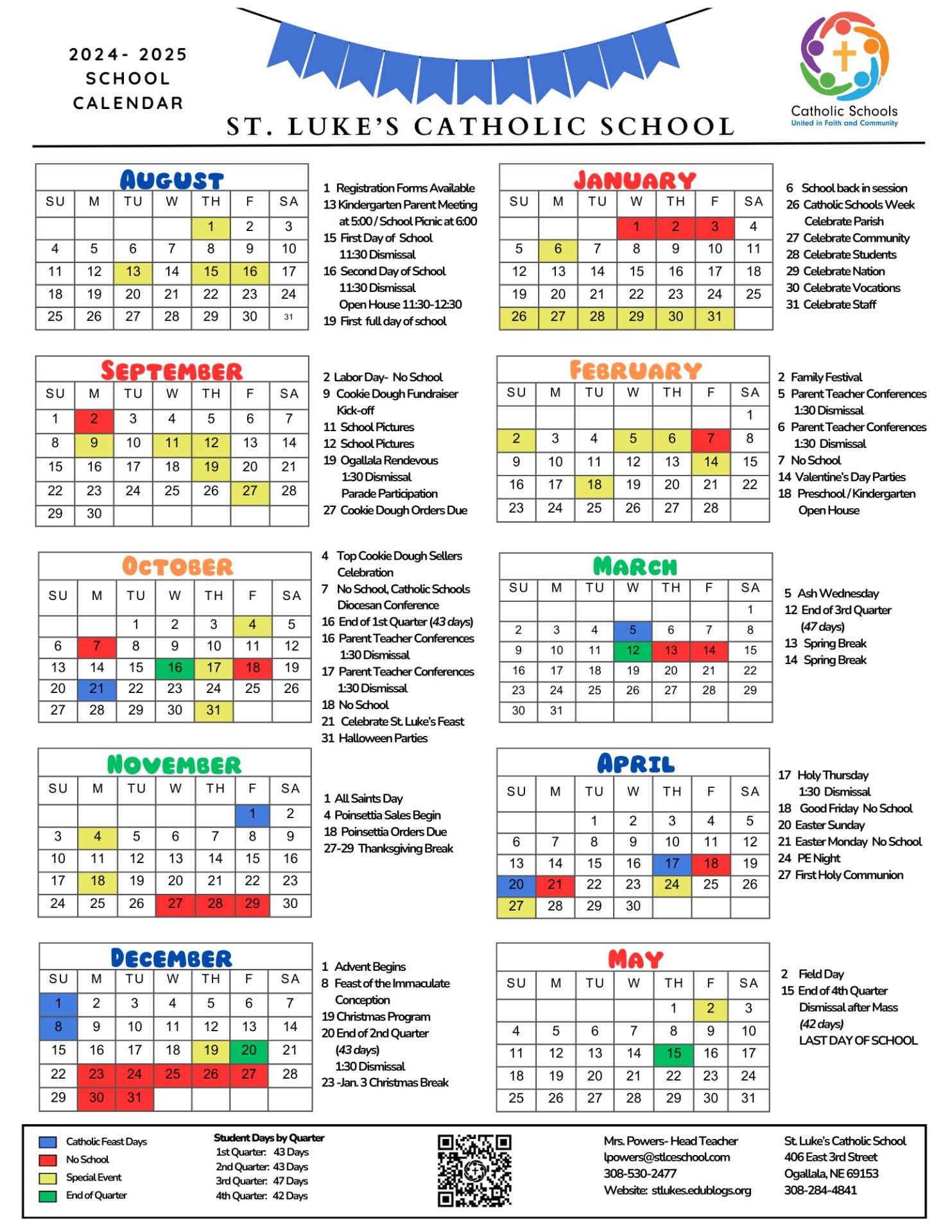 Proposed 20242025 School Calendar St. Luke's Catholic School